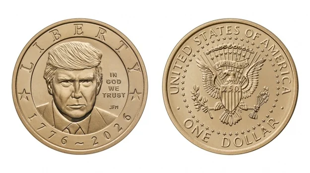 Золота монета 1 долар із портретом Дональда Трампа до 250-річчя США